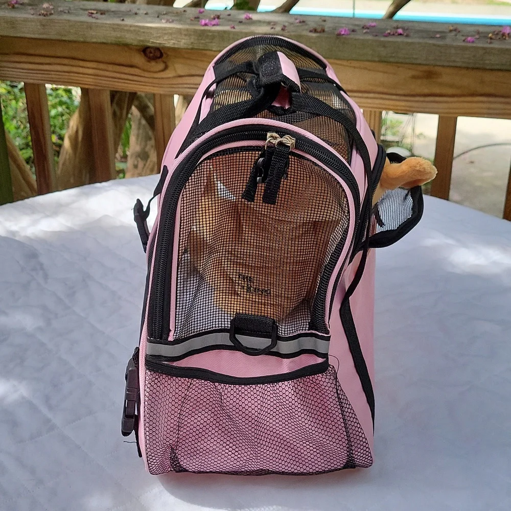 Dog or cat carrier, pink, padded bottom, zippered vents, sz S